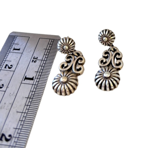 Vintage Brighton Telluride Silverplated Flower Scroll Dangle Drop Post Earrings. - Picture 3 of 5